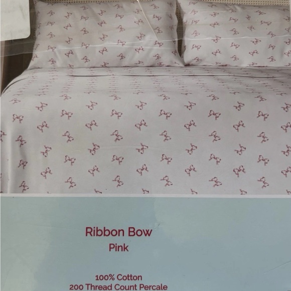 Cath Kidson London Ribbon Bow Pink 4 pc Queen Sheet Set 100% Cotton New - Picture 2 of 7